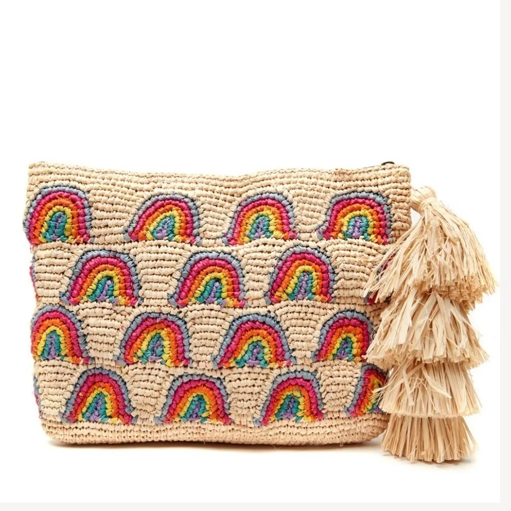 NEW Mar Y Sol Iris Rainbow Woven Clutch